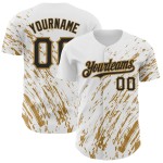 Maglia da baseball astratta con design autentico 3D bianco e nero, modello personalizzato, con schizzi d'oro Maglia da baseball astratta con design autentico 3D bianco e nero, modello personalizzato, con schizzi d'oro