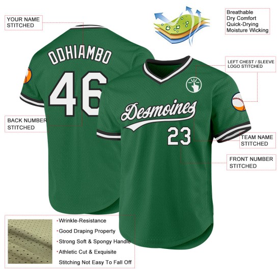 Maglia da baseball Kelly personalizzata, autentica, stile retrò, bianca e nera, verde Maglia da baseball Kelly personalizzata, autentica, stile retrò, bianca e nera, verde