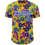Maglia da baseball Northeast Big Flower Pattern Royal-White Design, personalizzata in Cina, autentica, 3D, gialla Maglia da baseball Northeast Big Flower Pattern Royal-White Design, personalizzata in Cina, autentica, 3D, gialla