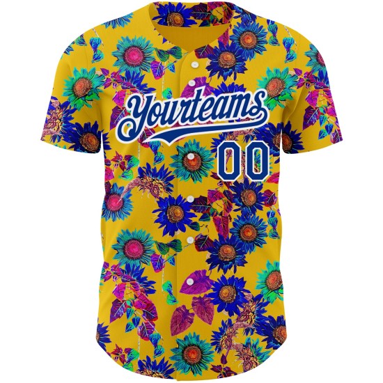 Maglia da baseball Northeast Big Flower Pattern Royal-White Design, personalizzata in Cina, autentica, 3D, gialla Maglia da baseball Northeast Big Flower Pattern Royal-White Design, personalizzata in Cina, autentica, 3D, gialla