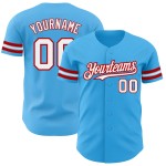Maglia da baseball autentica personalizzata, blu cielo, bianca e rossa Maglia da baseball autentica personalizzata, blu cielo, bianca e rossa