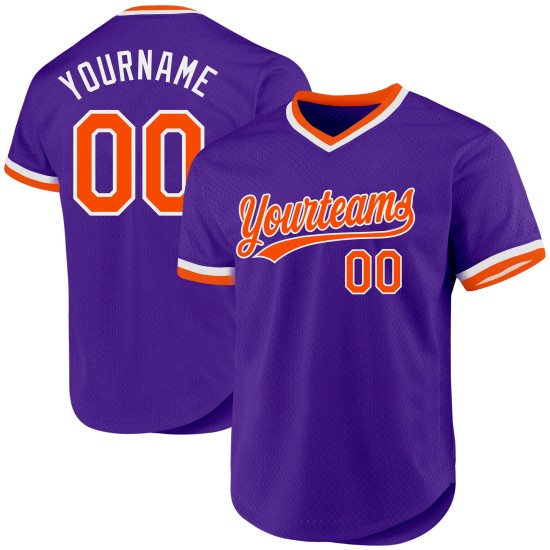 Maglia da baseball personalizzata autentica, viola, retrò, arancione e bianca Maglia da baseball personalizzata autentica, viola, retrò, arancione e bianca