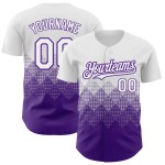 Maglia da baseball 3D autentica con motivo a gradiente personalizzato bianco, viola, quadrata Maglia da baseball 3D autentica con motivo a gradiente personalizzato bianco, viola, quadrata