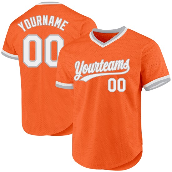 Maglia da baseball personalizzata arancione autentica bianca e grigia, stile retrò Maglia da baseball personalizzata arancione autentica bianca e grigia, stile retrò