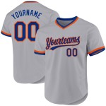 Maglia da baseball autentica retrò grigia blu-arancio personalizzata Maglia da baseball autentica retrò grigia blu-arancio personalizzata