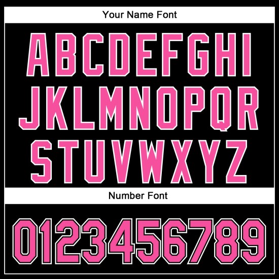 Maglia da baseball curva rosa-bianca con motivo personalizzato autentico 3D nero solido Maglia da baseball curva rosa-bianca con motivo personalizzato autentico 3D nero solido