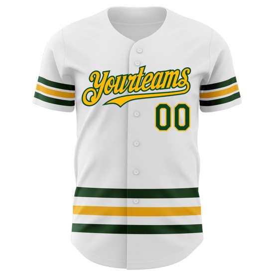 Maglia da baseball autentica personalizzata verde-oro con linea bianca Maglia da baseball autentica personalizzata verde-oro con linea bianca