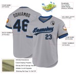 Maglia da baseball personalizzata retrò nera-blu grigia autentica Maglia da baseball personalizzata retrò nera-blu grigia autentica