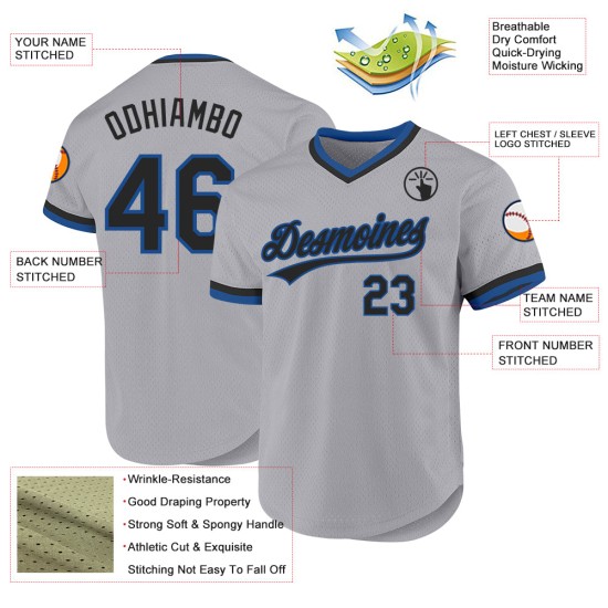 Maglia da baseball personalizzata retrò nera-blu grigia autentica Maglia da baseball personalizzata retrò nera-blu grigia autentica