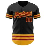 Maglia da baseball autentica personalizzata con linea nera, marrone-oro Maglia da baseball autentica personalizzata con linea nera, marrone-oro