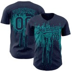 Maglia da baseball con schizzi di vernice gocciolante, autentica, in blu navy e verde acqua, con design 3D personalizzato Maglia da baseball con schizzi di vernice gocciolante, autentica, in blu navy e verde acqua, con design 3D personalizzato