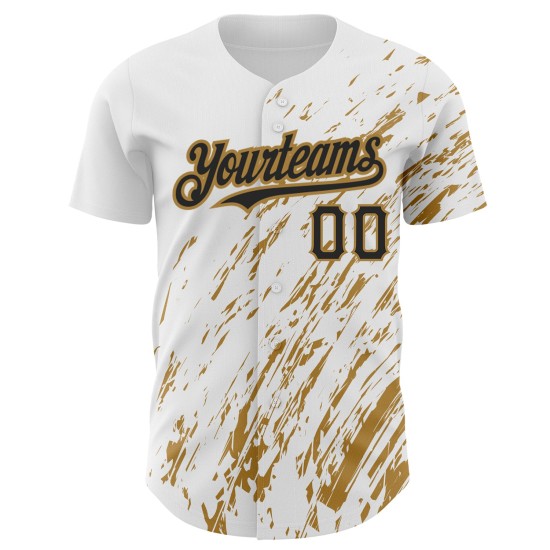 Maglia da baseball astratta con design autentico 3D bianco e nero, modello personalizzato, con schizzi d'oro Maglia da baseball astratta con design autentico 3D bianco e nero, modello personalizzato, con schizzi d'oro
