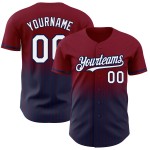 Maglia da baseball personalizzata Fade White-Navy Pinstripe autentica alla moda bordeaux Maglia da baseball personalizzata Fade White-Navy Pinstripe autentica alla moda bordeaux