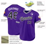 Maglia da baseball personalizzata viola autentica, stile retrò, nera e bianca Maglia da baseball personalizzata viola autentica, stile retrò, nera e bianca