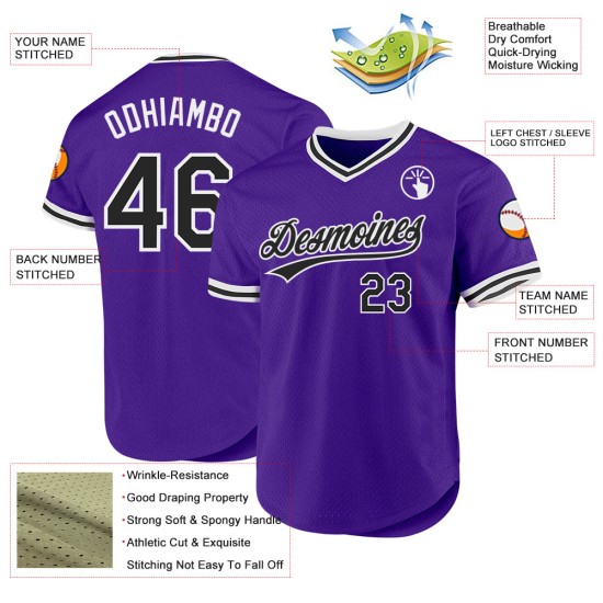 Maglia da baseball personalizzata viola autentica, stile retrò, nera e bianca Maglia da baseball personalizzata viola autentica, stile retrò, nera e bianca