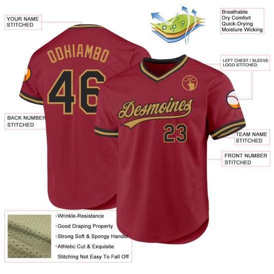 Maglia da baseball autentica nera antica personalizzata Gold Throwback Maroon Maglia da baseball autentica nera antica personalizzata Gold Throwback Maroon