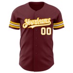 Maglia da baseball personalizzata autentica bordeaux, bianca e oro Maglia da baseball personalizzata autentica bordeaux, bianca e oro