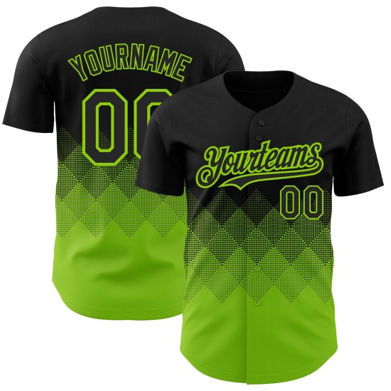 Maglia da baseball con motivo 3D personalizzato quadrato, nera neon, autentica, sfumata, verde, forme Maglia da baseball con motivo 3D personalizzato quadrato, nera neon, autentica, sfumata, verde, forme
