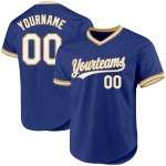 Maglia da baseball retrò personalizzata, autentica, bianca, vecchia, blu e oro Maglia da baseball retrò personalizzata, autentica, bianca, vecchia, blu e oro