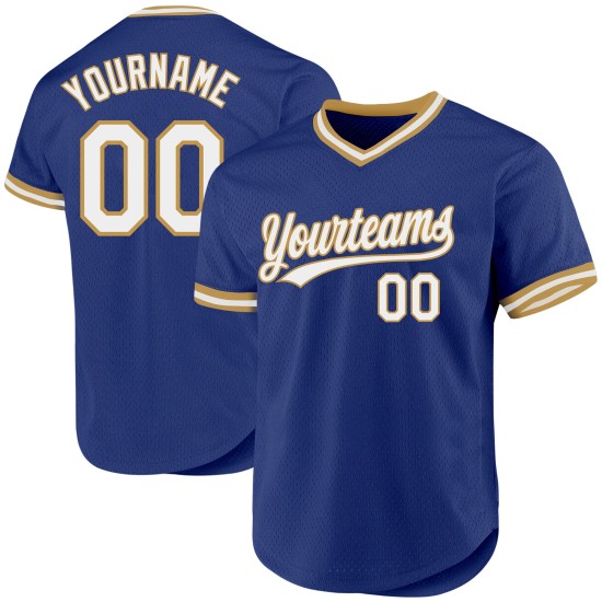Maglia da baseball retrò personalizzata, autentica, bianca, vecchia, blu e oro Maglia da baseball retrò personalizzata, autentica, bianca, vecchia, blu e oro