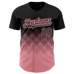 Maglia da baseball con design autentico, forme personalizzate, taglia media, nera, motivo quadrato 3D rosa sfumato Maglia da baseball con design autentico, forme personalizzate, taglia media, nera, motivo quadrato 3D rosa sfumato