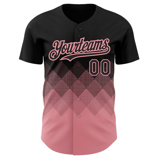 Maglia da baseball con design autentico, forme personalizzate, taglia media, nera, motivo quadrato 3D rosa sfumato Maglia da baseball con design autentico, forme personalizzate, taglia media, nera, motivo quadrato 3D rosa sfumato