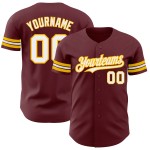 Maglia da baseball personalizzata autentica bordeaux, bianca e oro Maglia da baseball personalizzata autentica bordeaux, bianca e oro