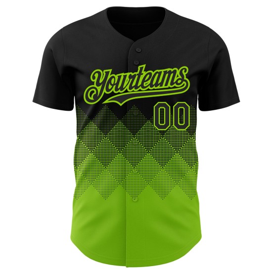 Maglia da baseball con motivo 3D personalizzato quadrato, nera neon, autentica, sfumata, verde, forme Maglia da baseball con motivo 3D personalizzato quadrato, nera neon, autentica, sfumata, verde, forme