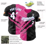 Maglia da baseball personalizzata con motivo graffiti 3D blu, nera, autentica, rosa chiaro Maglia da baseball personalizzata con motivo graffiti 3D blu, nera, autentica, rosa chiaro