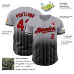 Maglia da baseball Fade Pinstripe Fashion personalizzata autentica grigia rossa e nera Maglia da baseball Fade Pinstripe Fashion personalizzata autentica grigia rossa e nera