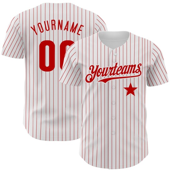 Maglia da baseball personalizzata Red Star Red Pinstripe Autentica Bianca Maglia da baseball personalizzata Red Star Red Pinstripe Autentica Bianca