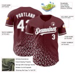 Maglia da baseball con stampa leopardata sbiadita personalizzata, modello 3D bordeaux autentico, bianco-grigio Maglia da baseball con stampa leopardata sbiadita personalizzata, modello 3D bordeaux autentico, bianco-grigio