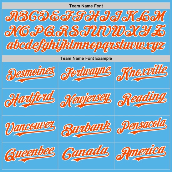 Maglia autentica da baseball blu cielo arancione-bianca personalizzata Maglia autentica da baseball blu cielo arancione-bianca personalizzata