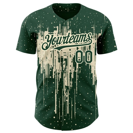 Maglia da baseball personalizzata con schizzi di vernice verde autentica e motivo 3D Art Dripping Maglia da baseball personalizzata con schizzi di vernice verde autentica e motivo 3D Art Dripping