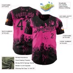 Maglia da baseball personalizzata in 3D, autentica, con motivo grunge, design nero, arte, schizzi rosa e astratti. Maglia da baseball personalizzata in 3D, autentica, con motivo grunge, design nero, arte, schizzi rosa e astratti.
