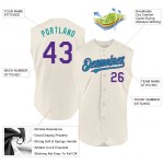 Maglia da baseball autentica personalizzata viola-verde acqua, senza maniche, color crema Maglia da baseball autentica personalizzata viola-verde acqua, senza maniche, color crema
