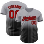 Maglia da baseball Fade Pinstripe Fashion personalizzata autentica grigia rossa e nera Maglia da baseball Fade Pinstripe Fashion personalizzata autentica grigia rossa e nera