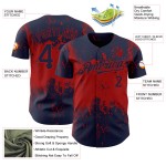Maglia da baseball rossa con motivo astratto grunge blu navy, autentica arte 3D personalizzata, design a schizzi Maglia da baseball rossa con motivo astratto grunge blu navy, autentica arte 3D personalizzata, design a schizzi