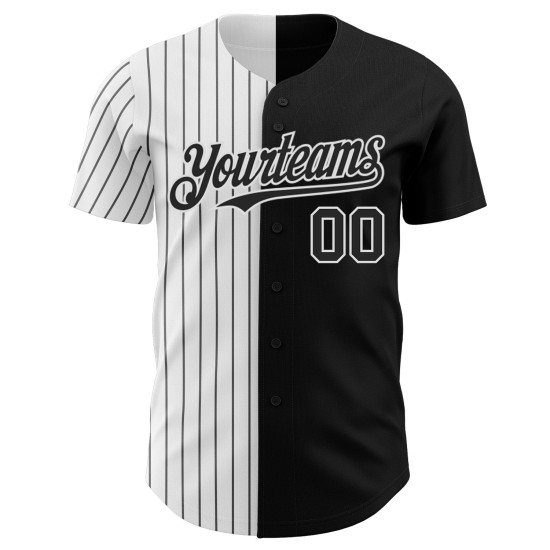 Maglia da baseball a righe bianche e nere personalizzata, autentica e alla moda, nera Maglia da baseball a righe bianche e nere personalizzata, autentica e alla moda, nera