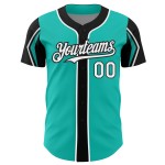 Maglia da baseball Forme 3 colori autentica bianca e nera con braccio Aqua personalizzata Maglia da baseball Forme 3 colori autentica bianca e nera con braccio Aqua personalizzata