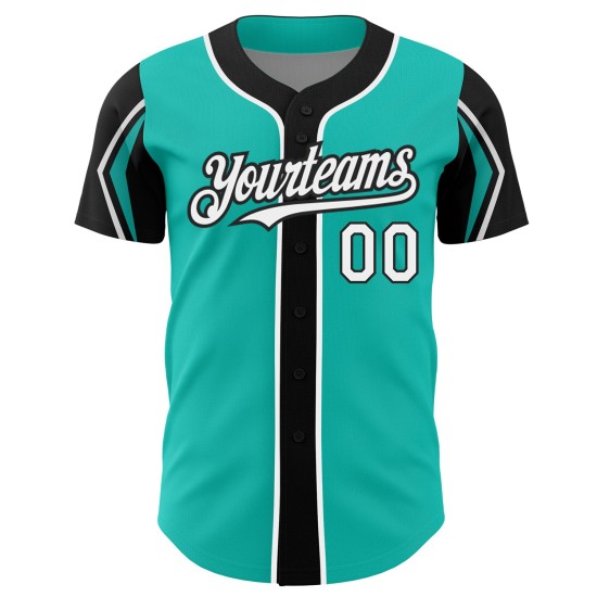 Maglia da baseball Forme 3 colori autentica bianca e nera con braccio Aqua personalizzata Maglia da baseball Forme 3 colori autentica bianca e nera con braccio Aqua personalizzata