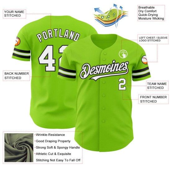 Maglia da baseball personalizzata verde neon autentica bianco-nera Maglia da baseball personalizzata verde neon autentica bianco-nera