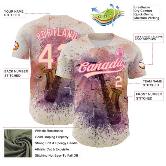 Maglia da baseball Jazz rosa internazionale, autentica, personalizzata, con design 3D, modello Cream City International. Maglia da baseball Jazz rosa internazionale, autentica, personalizzata, con design 3D, modello Cream City International.