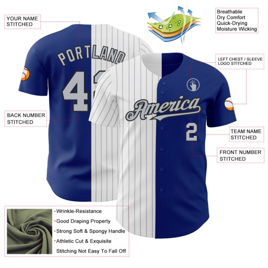 Maglia da baseball autentica Royal nera e grigia a righe sottili, personalizzata alla moda Maglia da baseball autentica Royal nera e grigia a righe sottili, personalizzata alla moda