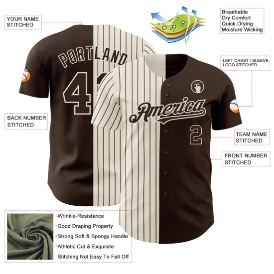 Maglia da baseball marrone crema personalizzata, autentica, a righe divise, alla moda Maglia da baseball marrone crema personalizzata, autentica, a righe divise, alla moda