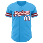 Maglia da baseball autentica personalizzata, blu cielo, bianca e rossa Maglia da baseball autentica personalizzata, blu cielo, bianca e rossa