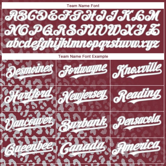 Maglia da baseball con stampa leopardata sbiadita personalizzata, modello 3D bordeaux autentico, bianco-grigio Maglia da baseball con stampa leopardata sbiadita personalizzata, modello 3D bordeaux autentico, bianco-grigio