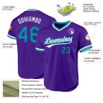 Maglia da baseball vintage viola personalizzata, verde acqua e bianca Maglia da baseball vintage viola personalizzata, verde acqua e bianca