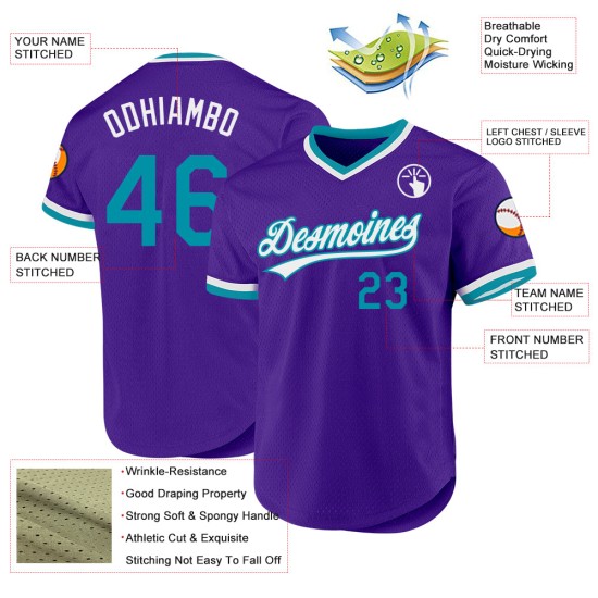 Maglia da baseball vintage viola personalizzata, verde acqua e bianca Maglia da baseball vintage viola personalizzata, verde acqua e bianca