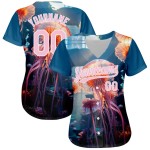 Maglia da baseball rosa-bianca con motivo a meduse galleggianti, 3D, motivo Oceano, autentico e personalizzato Maglia da baseball rosa-bianca con motivo a meduse galleggianti, 3D, motivo Oceano, autentico e personalizzato